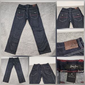 VTG Y2K Sean John Mens 36x33 Baggy Dark Wash Selvedge Denim Jeans Streetwear